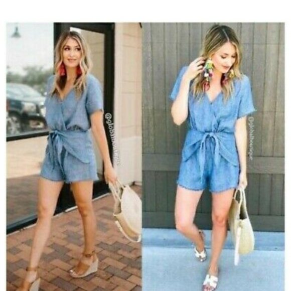 Sanctuary x Anthropology Blue Chambray Romper - Picture 1 of 14